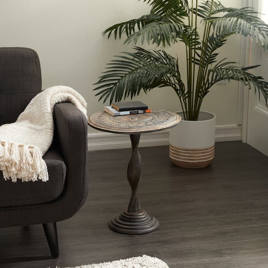 18" Brown Traditional Mango Wood Accent Table